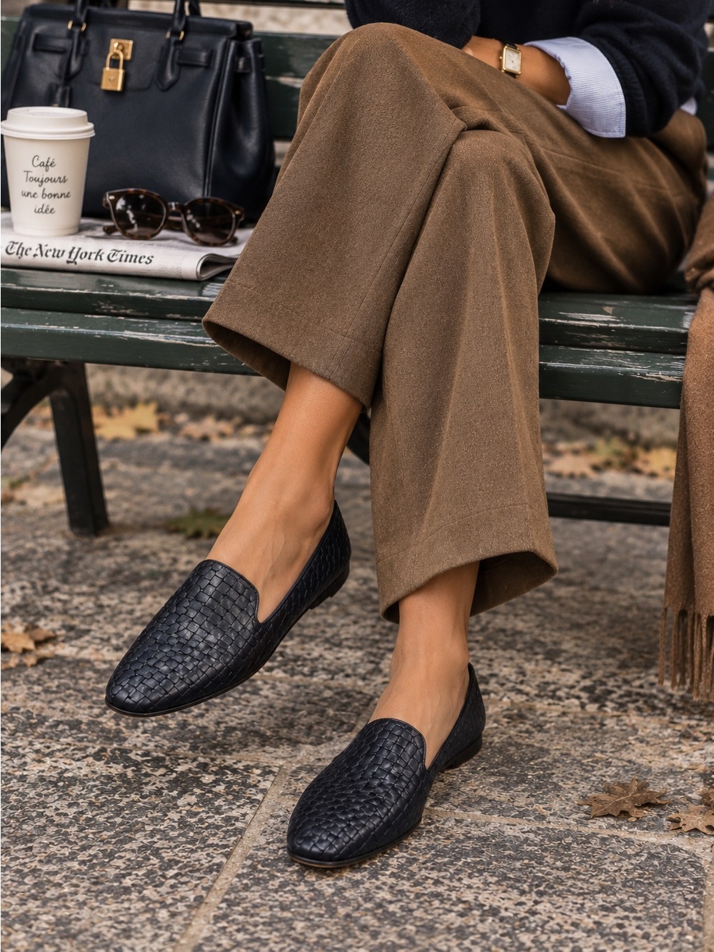 Trotters Classic Woven Leather Loafers - Navy Intrecciato